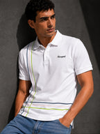 Mens Polo Neck Half Sleeve T-Shirt with Cut and Sew Contrast Sleeve White