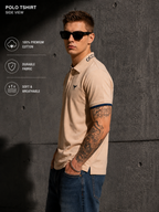 Mens Polo Neck Half Sleeve T-Shirt with  Chest Badge & Contrast Placket Brown