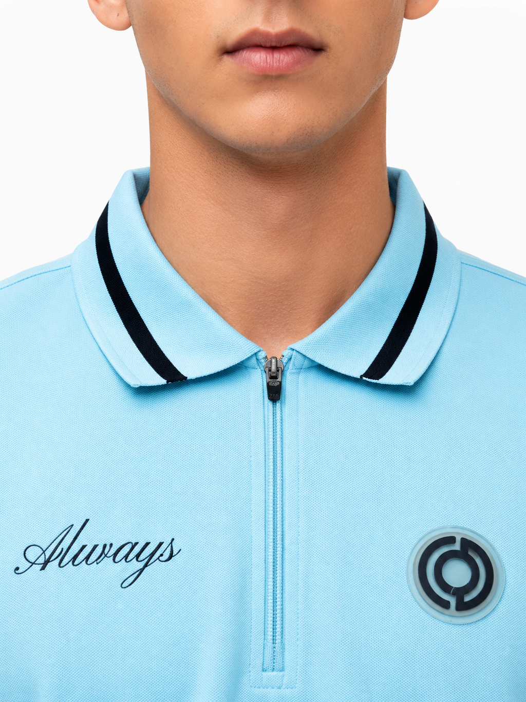 Mens Polo Neck Half Sleeve T-Shirt with Chest Embroidery & Badge Stone Blue