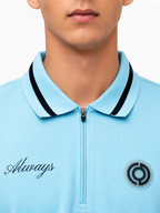 Mens Polo Neck Half Sleeve T-Shirt with Chest Embroidery & Badge Stone Blue