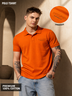 Mens Polo Neck Half Sleeve T-Shirt with  Chest Print Orange