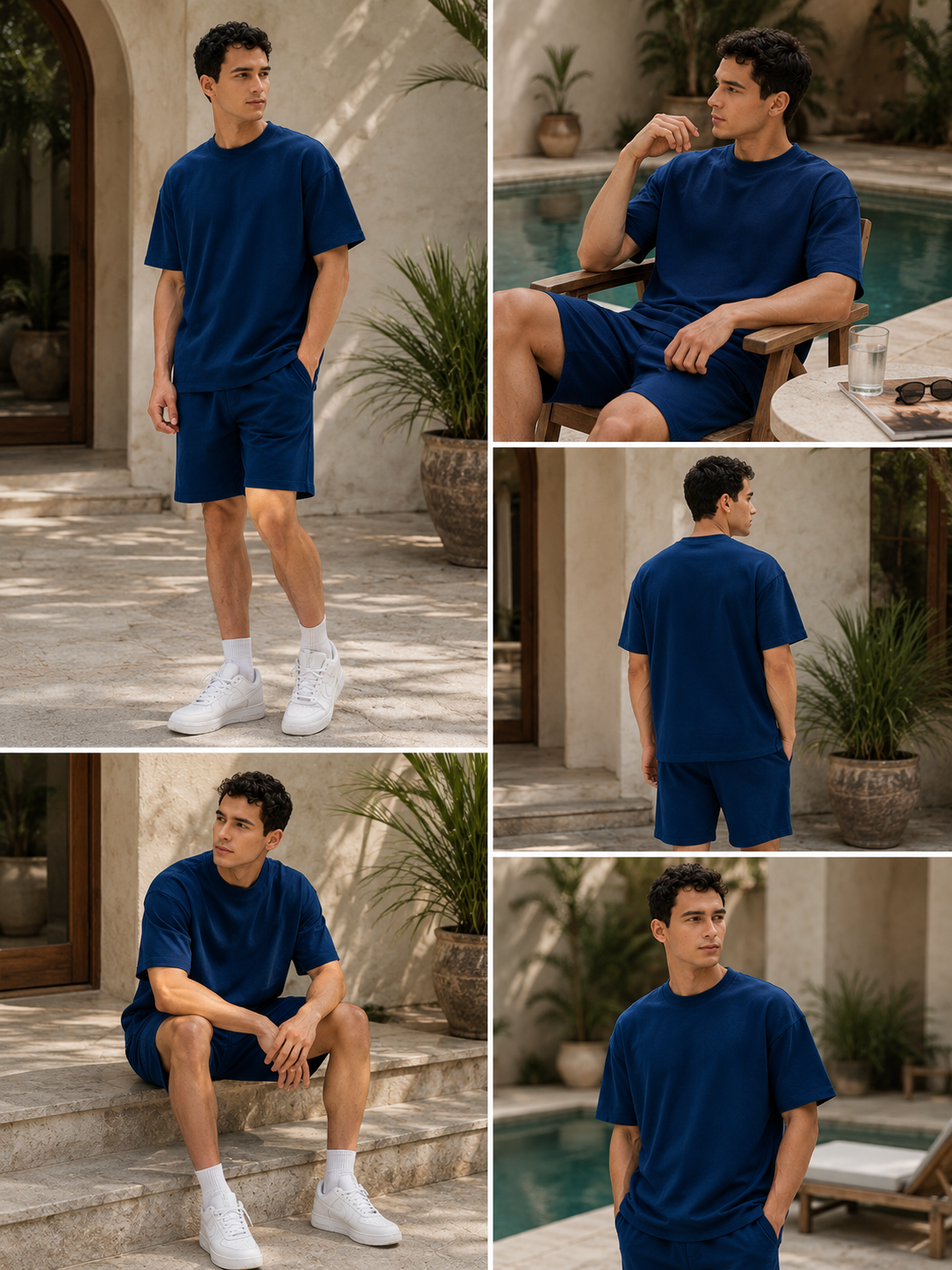 Mens Co-Ords Set with  Chest Print & Contrast Sleeve Navy