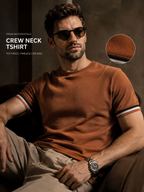 Mens Crew Neck Half Sleeve Solid T-Shirt with Contrast Cuff & Rib Brown