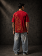 Mens Crew Neck Half Sleeve T-Shirt with Puff PrintRed