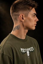 Mens Crew Neck Half Sleeve T-Shirt with Puff Print Olive