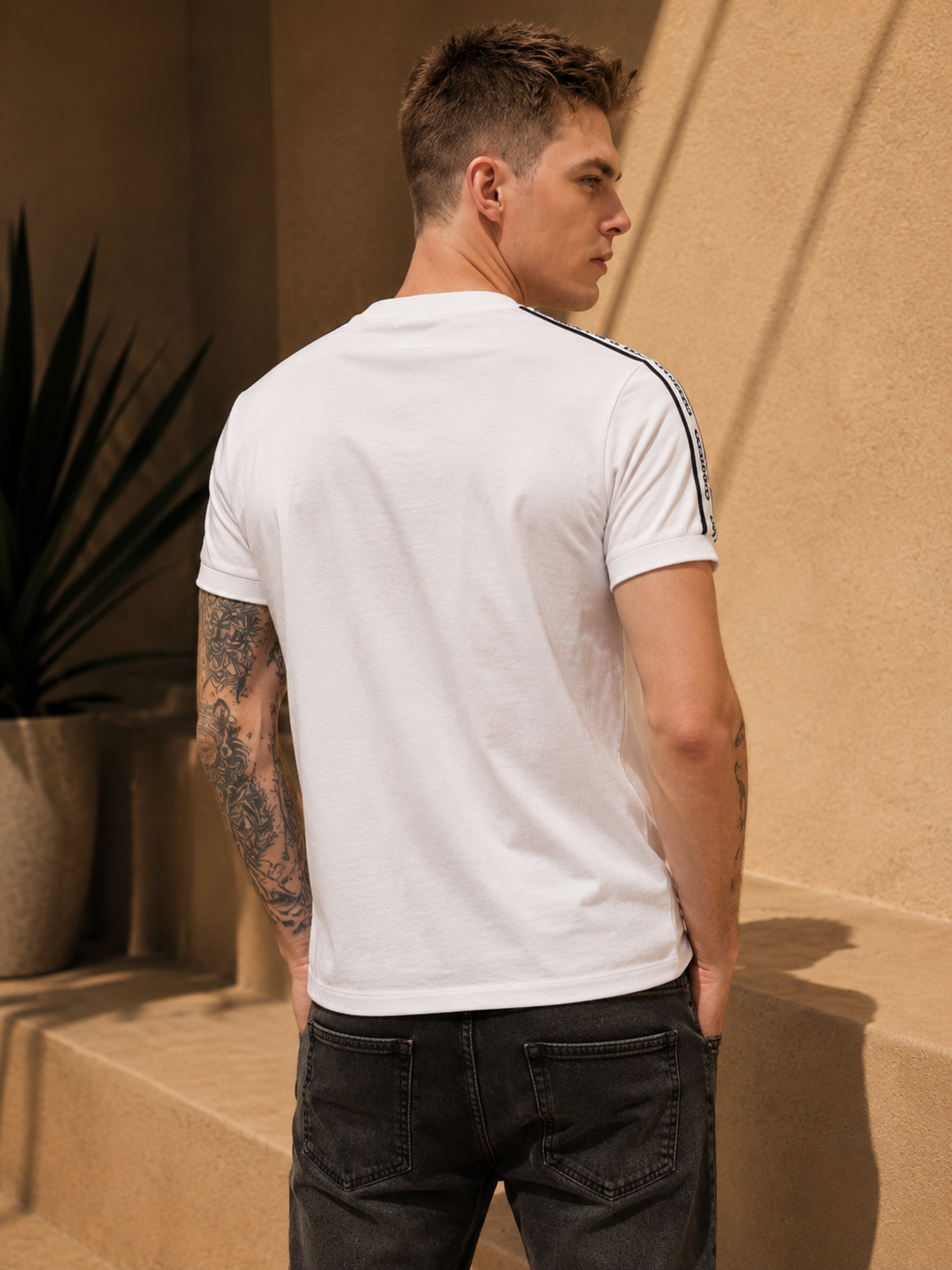 Mens Crew Neck Half Sleeve T-Shirt with  Chest Print White