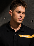 Mens Polo Neck Half Sleeve T-Shirt with Open Placket & HD Badge Black