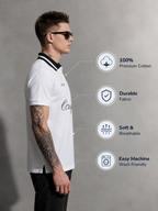 Mens Polo Neck Half Sleeve T-Shirt with Chest Embroidery & Badge White