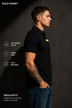 Mens Polo Neck Half Sleeve T-Shirt with Open Placket & HD Badge Black