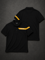 Mens Polo Neck Half Sleeve T-Shirt with Open Placket & HD Badge Black