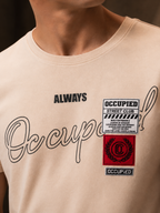 Mens Crew Neck Half Sleeve T-Shirt with Chest Print & Woven Badge Off White