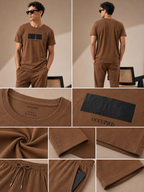 Mens Co-Ords Set with Puff Chest Print Brown