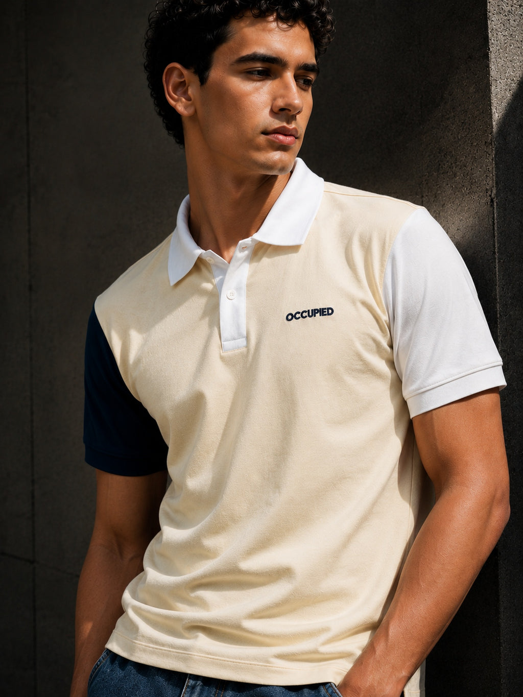 Mens Polo Neck Half Sleeve T-Shirt with Cut and Sew Contrast Sleeve Mint