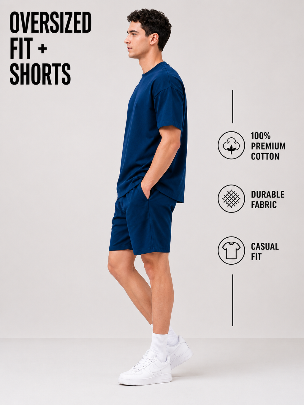 Mens Co-Ords Set with  Chest Print & Contrast Sleeve Navy