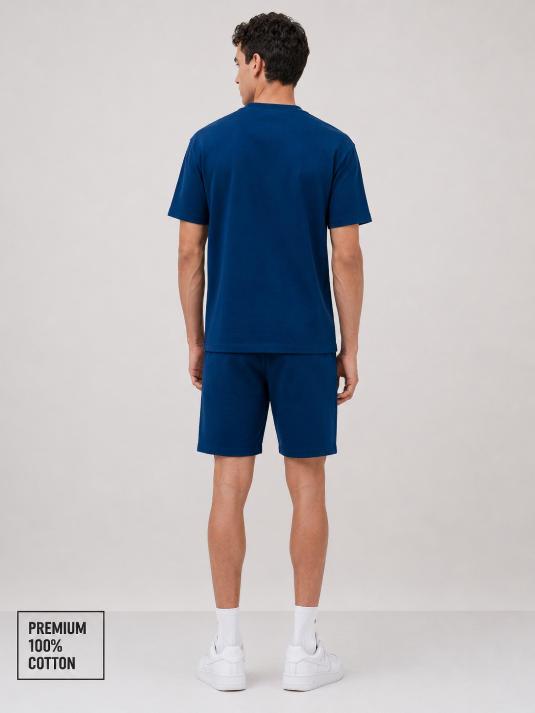 Mens Co-Ords Set with  Chest Print & Contrast Sleeve Navy