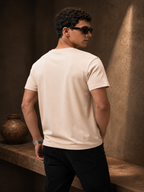 Mens Crew Neck Half Sleeve T-Shirt with Chest Print & Woven Badge Off White