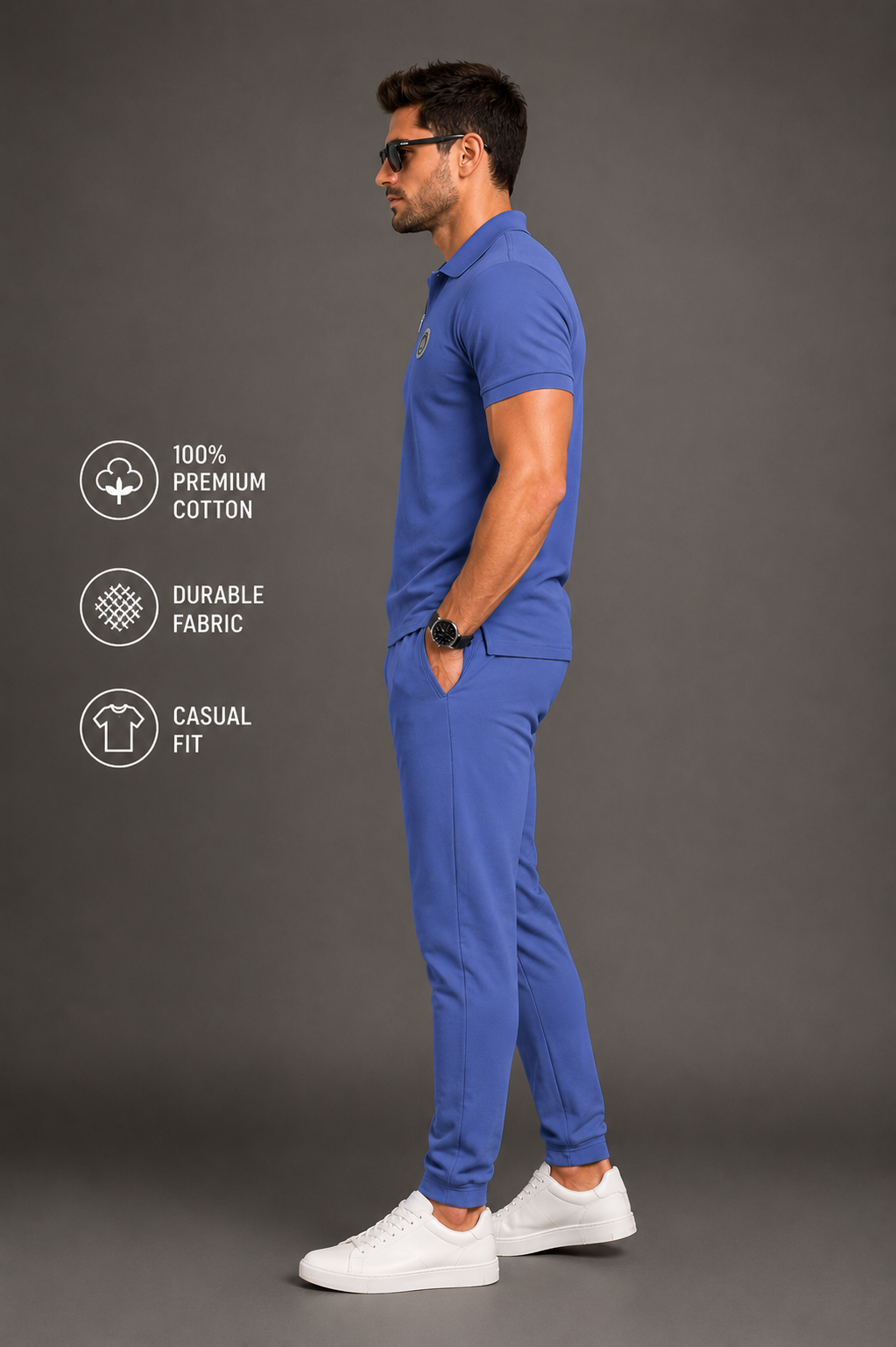 Mens Co-Ords Set with  Badge & Zipper Stone Blue
