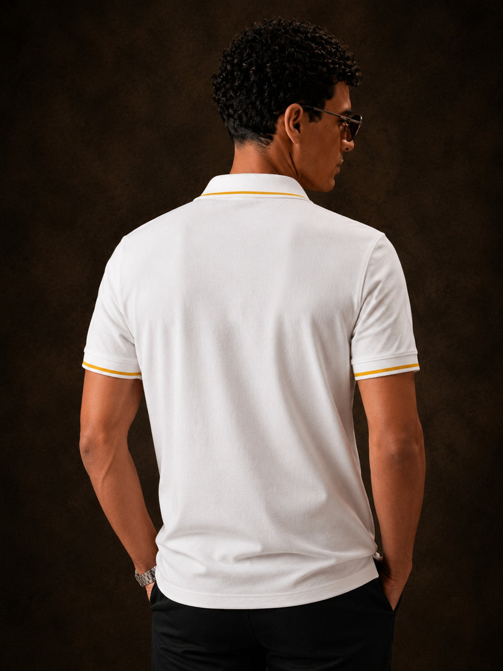 Mens Polo Neck Half Sleeve T-Shirt with Collar Tipping & Chest Embroidery White