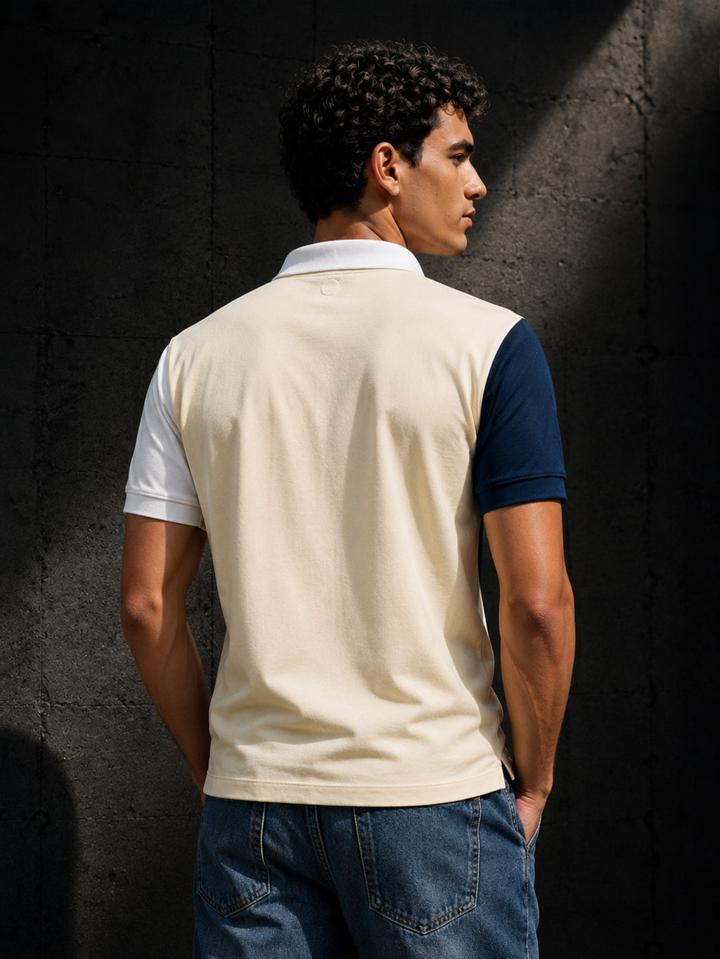 Mens Polo Neck Half Sleeve T-Shirt with Cut and Sew Contrast Sleeve Mint