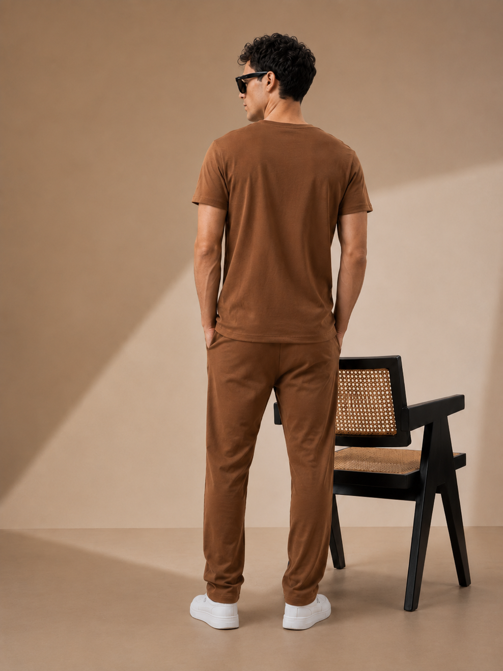 Mens Co-Ords Set with Puff Chest Print Brown