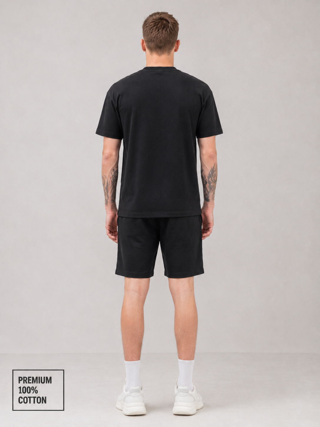 Mens Co-Ords Set with  Chest Print & Contrast Sleeve Black