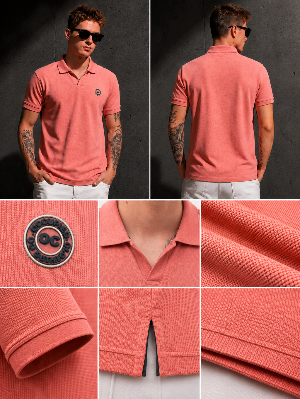 Mens Polo Neck Half Sleeve T-Shirt with Open Placket & HD Badge Pink