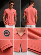 Mens Polo Neck Half Sleeve T-Shirt with Open Placket & HD Badge Pink