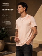 Mens Crew Neck Half Sleeve T-Shirt with Flock Chest Print Pink