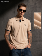 Mens Polo Neck Half Sleeve T-Shirt with  Chest Badge & Contrast Placket Brown