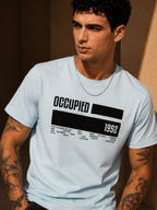 Mens Crew Neck Half Sleeve T-Shirt with  Chest Print Light Blue
