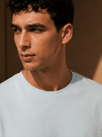Mens Crew Neck Half Sleeve T-Shirt with  Chest Print Light Blue