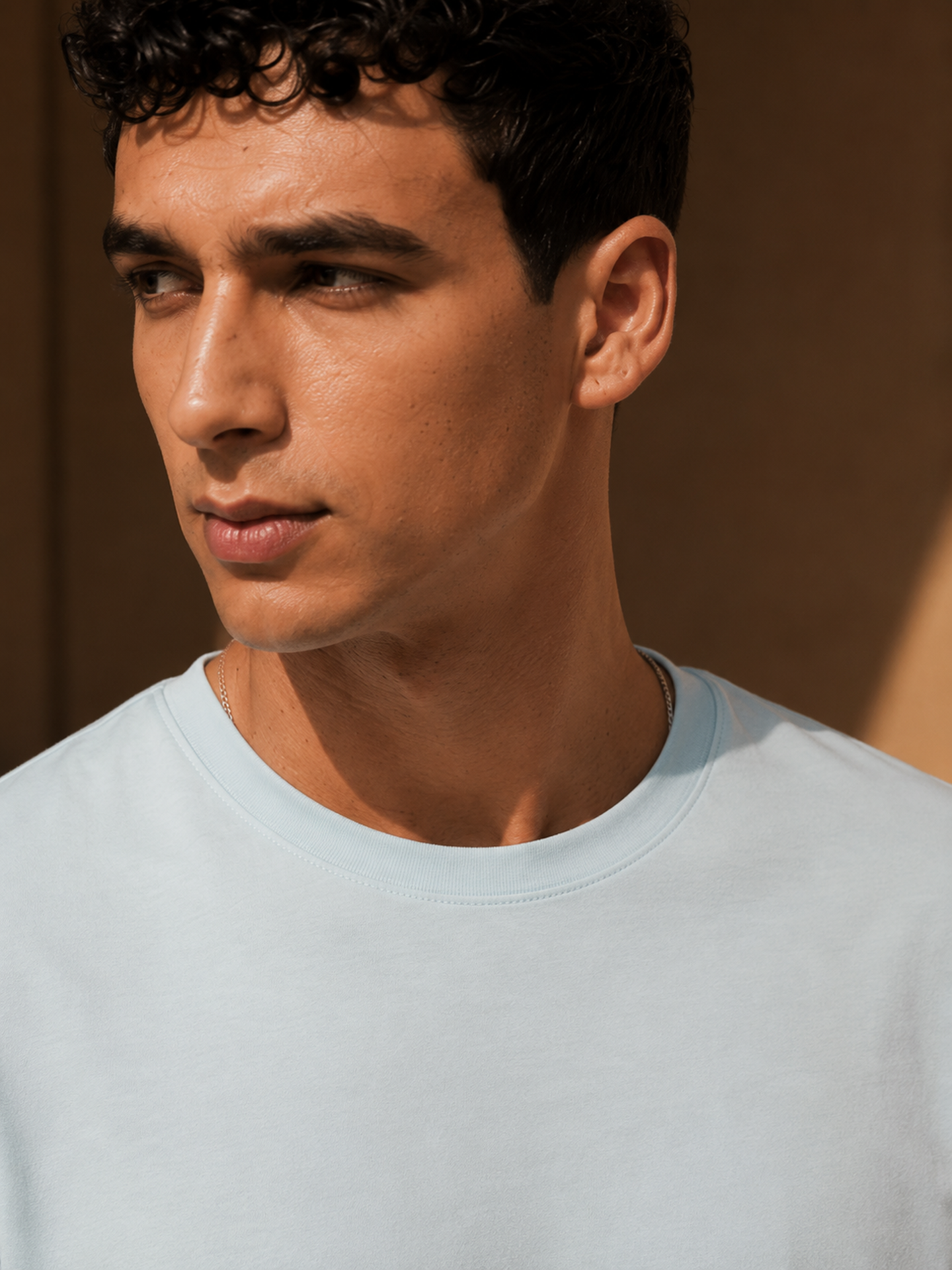 Mens Crew Neck Half Sleeve T-Shirt with  Chest Print Light Blue