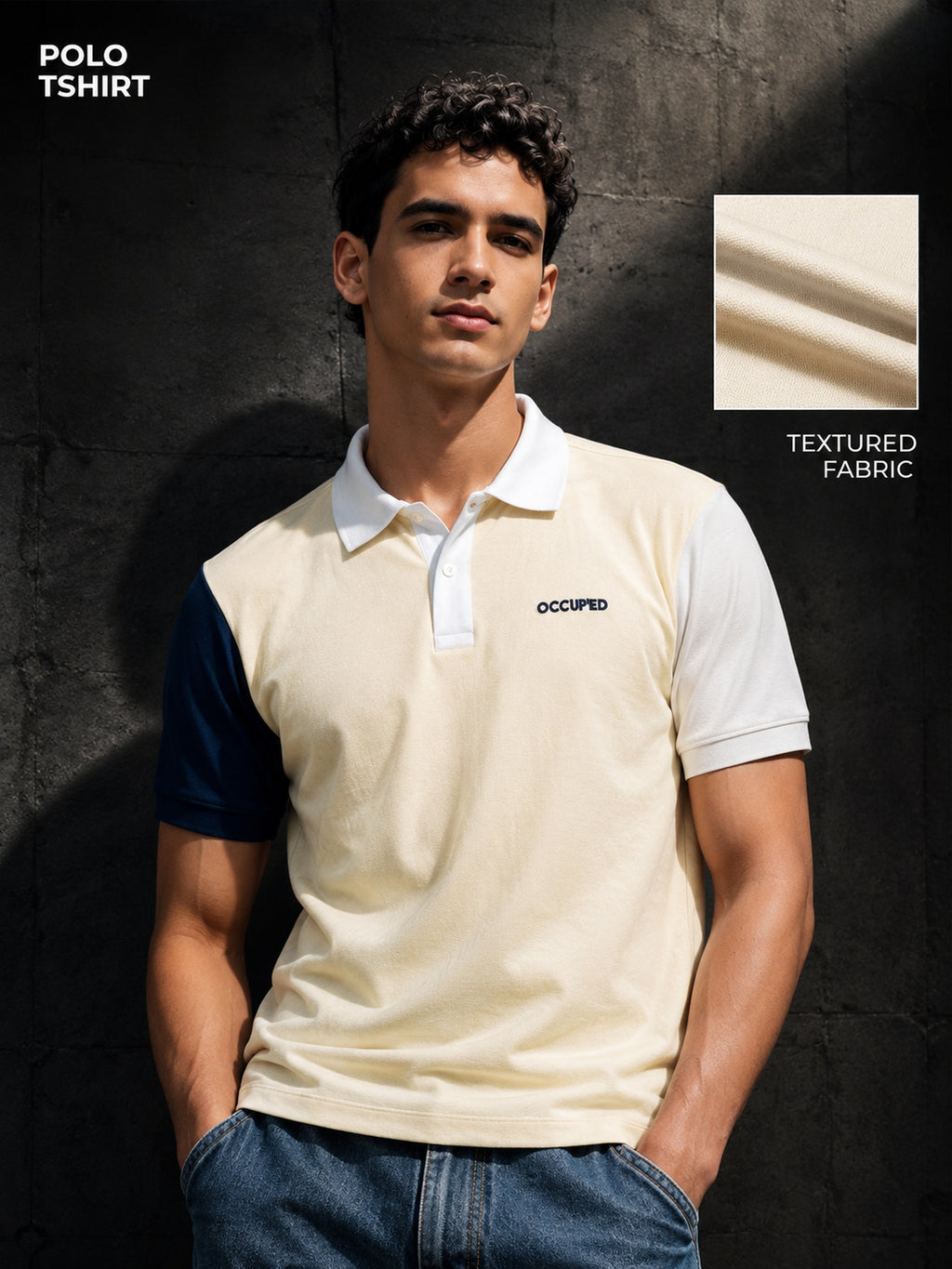 Mens Polo Neck Half Sleeve T-Shirt with Cut and Sew Contrast Sleeve Mint