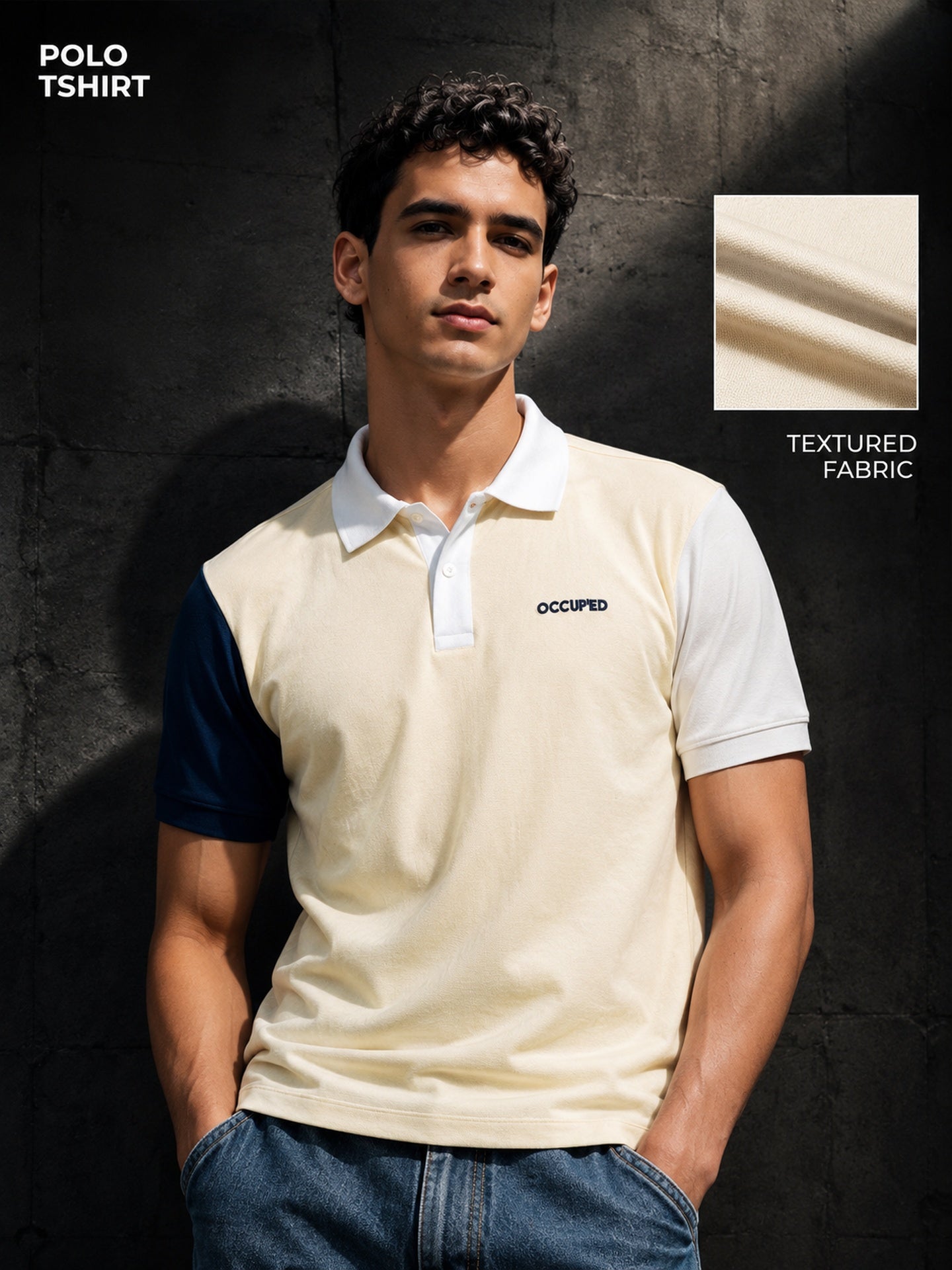 Mens Polo Neck Half Sleeve T-Shirt with Cut and Sew Contrast Sleeve Mint