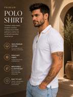 Mens Polo Neck Half Sleeve T-Shirt with Contrast Placket Print & Zipper White