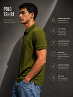 Mens Polo Neck Half Sleeve T-Shirt with Cut and Sew Contrast Sleeve Olive