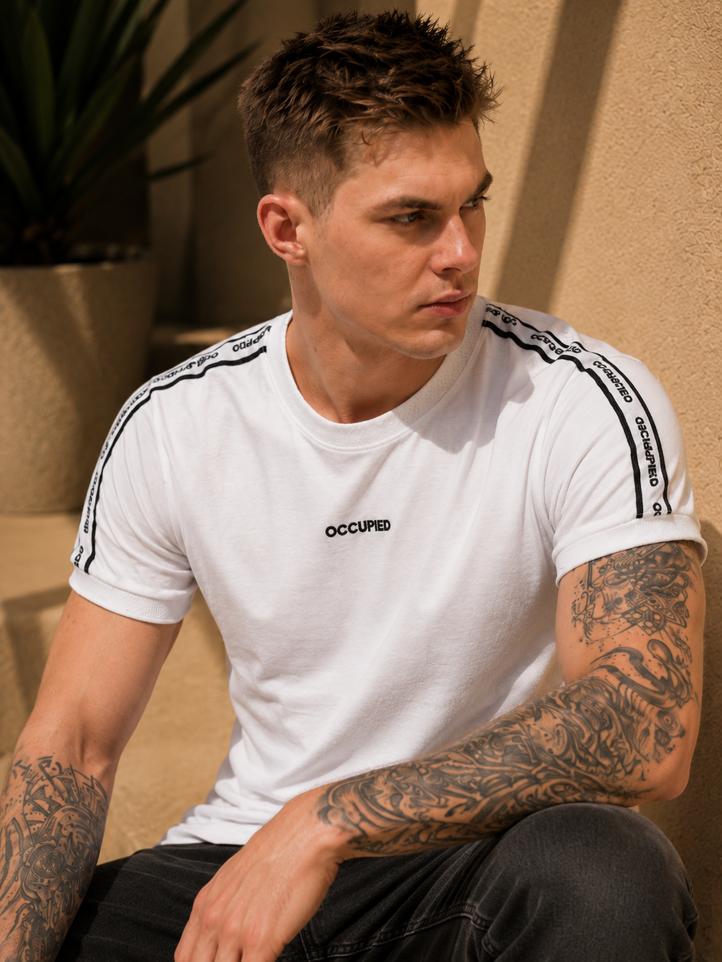Mens Crew Neck Half Sleeve T-Shirt with  Chest Print White