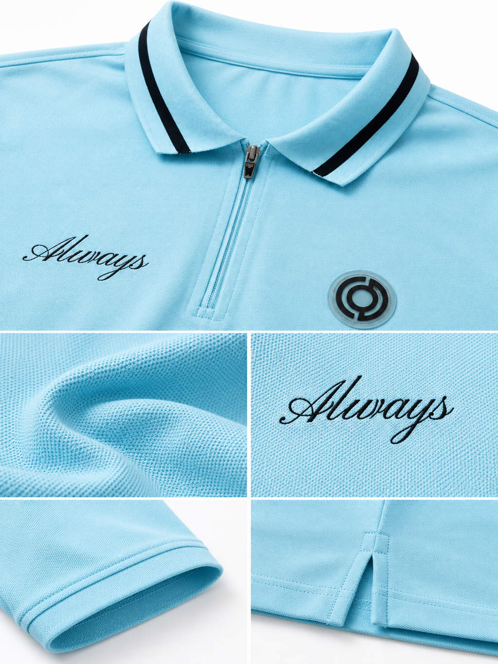 Mens Polo Neck Half Sleeve T-Shirt with Chest Embroidery & Badge Stone Blue