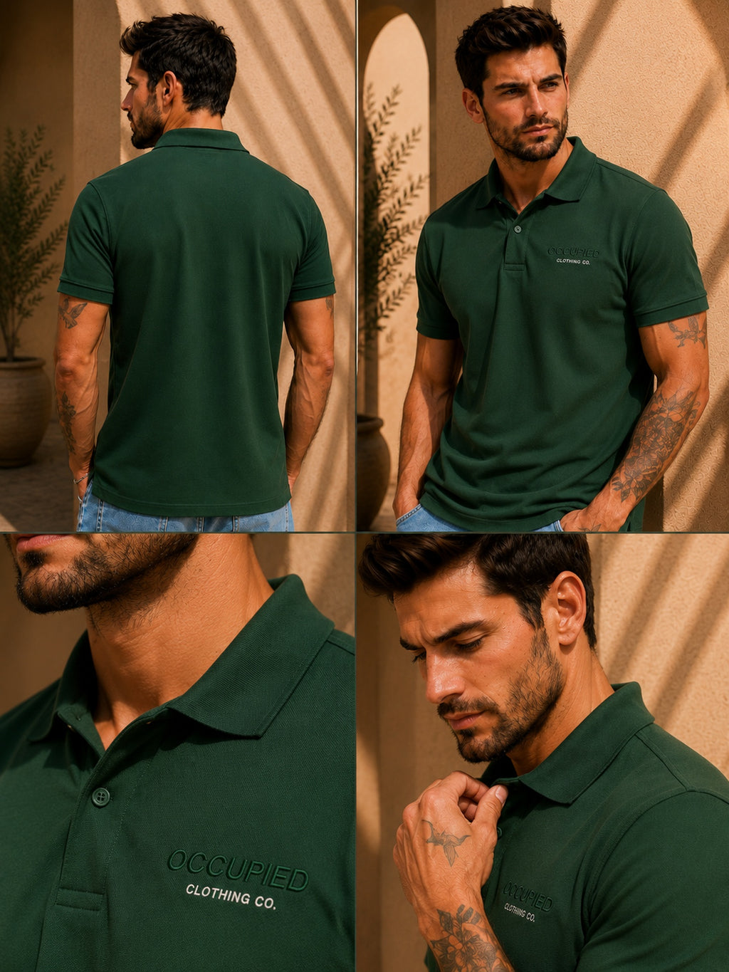 Mens Polo Neck Half Sleeve T-Shirt with Chest PrintGreen