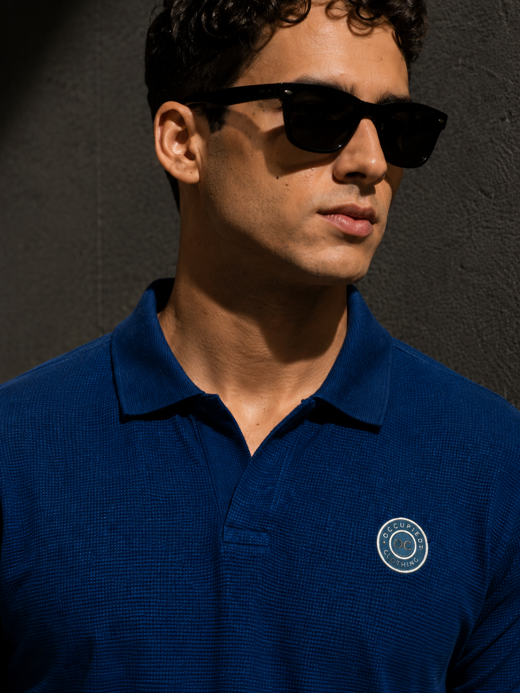 Mens Polo Neck Half Sleeve T-Shirt with Open Placket & HD Badge Navy