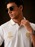 Mens Polo Neck Half Sleeve T-Shirt with Collar Tipping & Chest Embroidery White