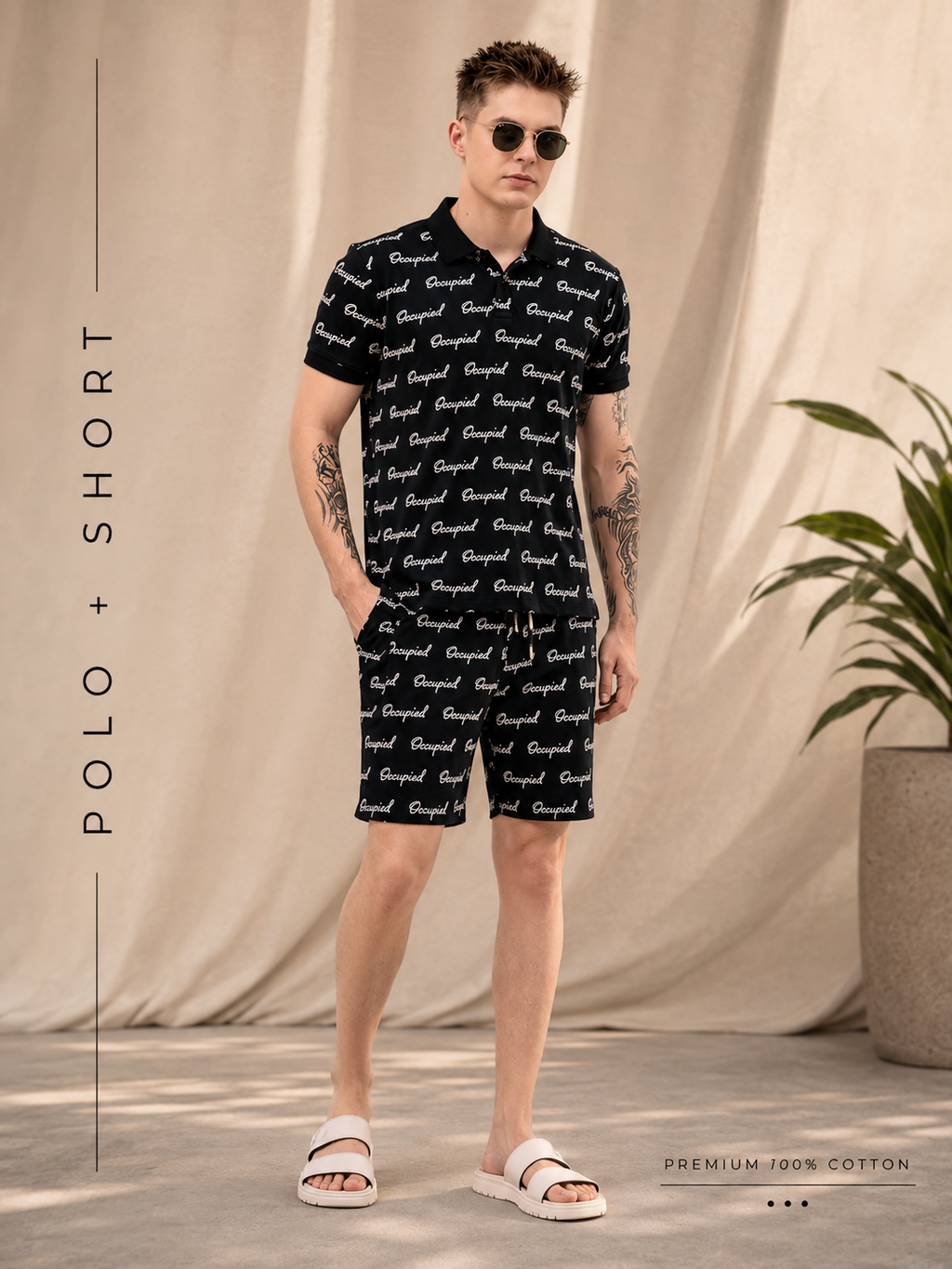 Mens Co-Ords Set with All Over Print Black