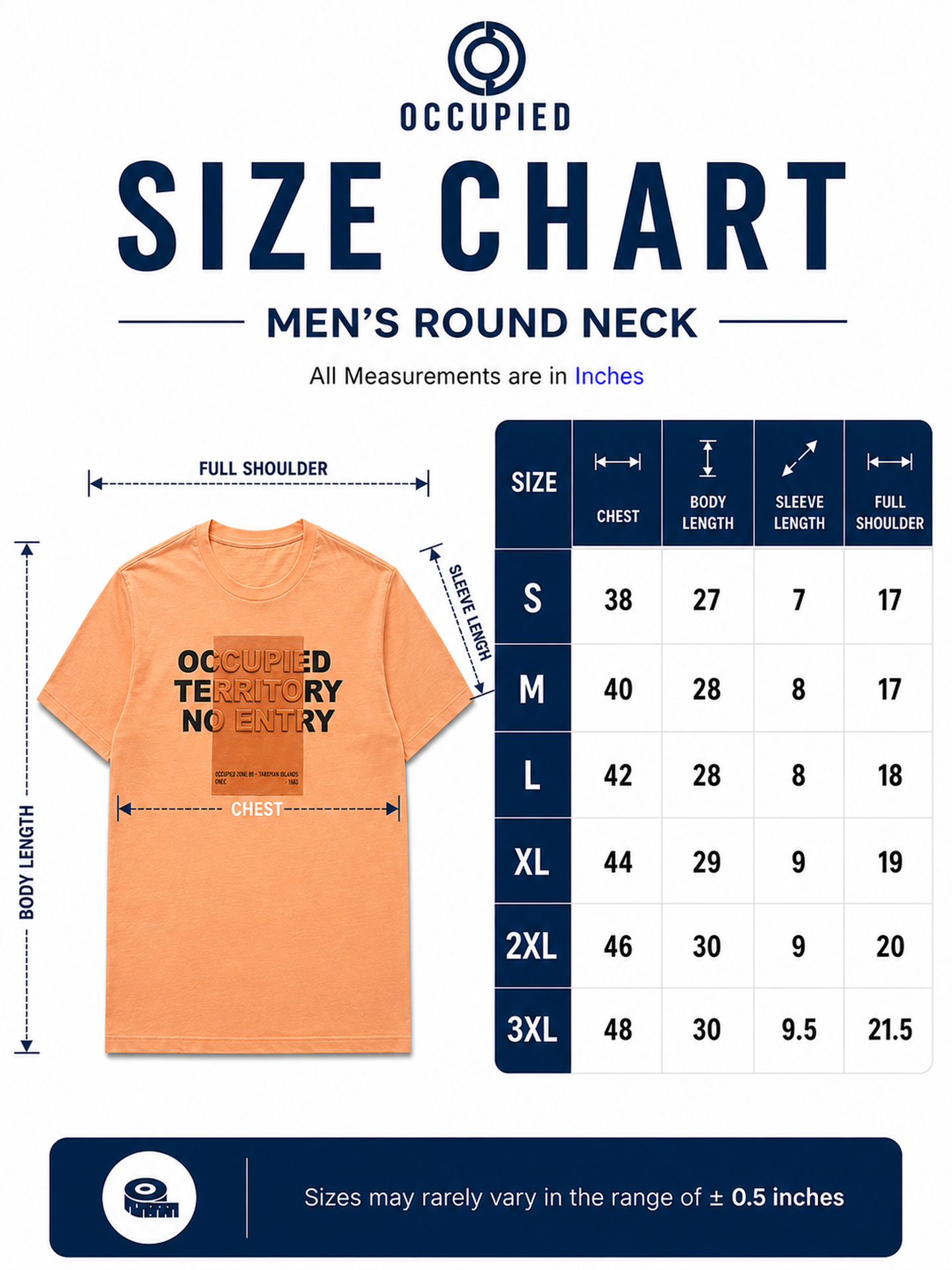 Mens Crew Neck Half Sleeve T-Shirt with Chest Print & Puff Effect Orange