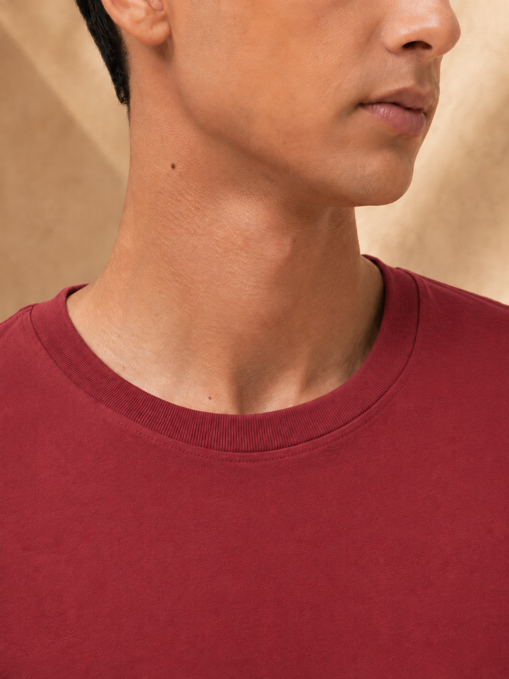 Mens Crew Neck Half Sleeve T-Shirt with Chest Print & Puff Effect Maroon