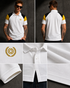 Mens Polo Neck Half Sleeve T-Shirt with  Chest Badge & Contrast Placket White