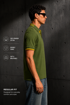 Mens Polo Neck Half Sleeve T-Shirt with  Chest Badge & Contrast Placket Olive