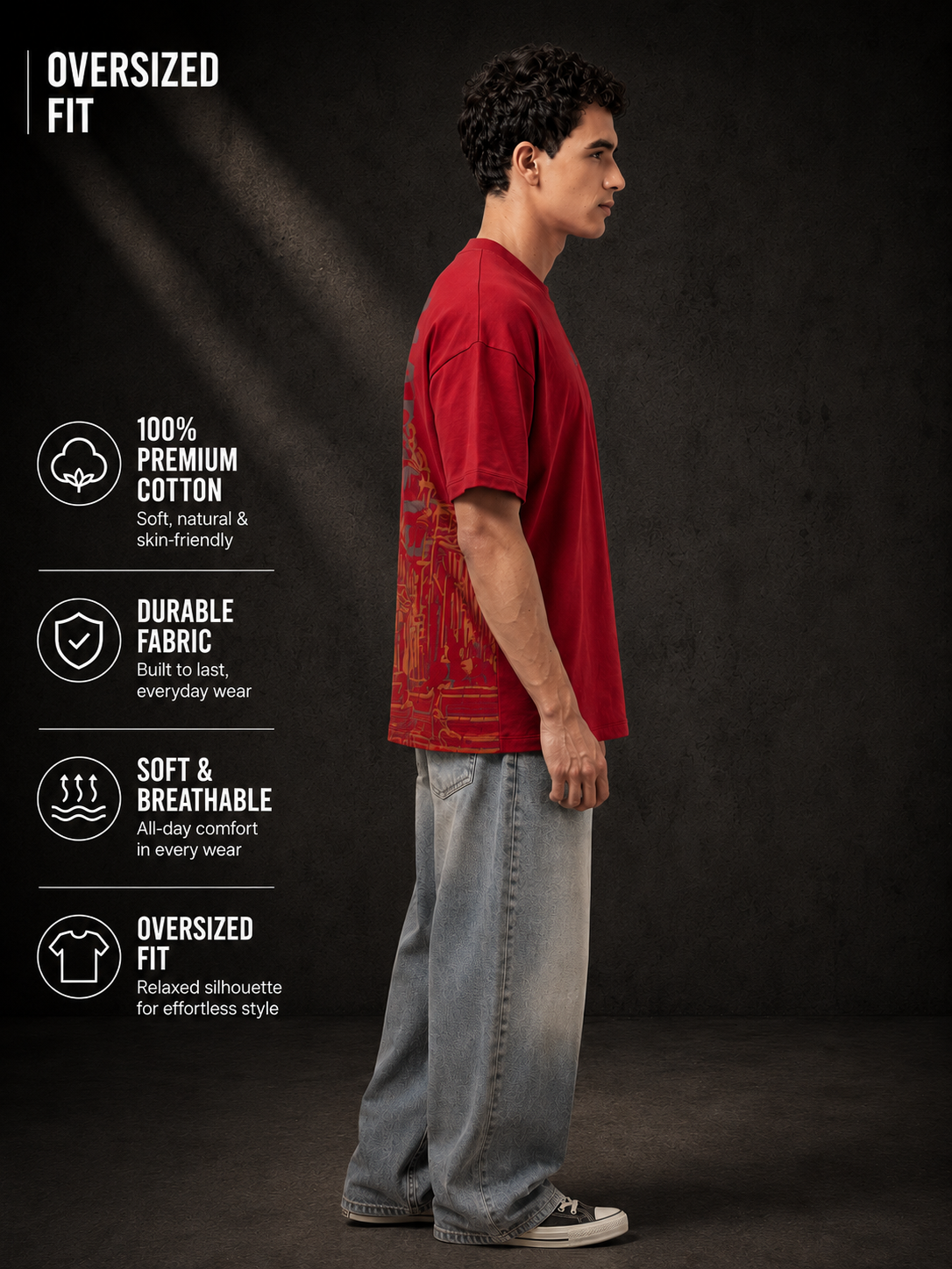 Mens Crew Neck Half Sleeve T-Shirt with Puff PrintRed