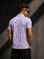 Mens Polo Neck Half Sleeve Printed T-Shirt with All Over Print Purple