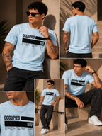Mens Crew Neck Half Sleeve T-Shirt with  Chest Print Light Blue