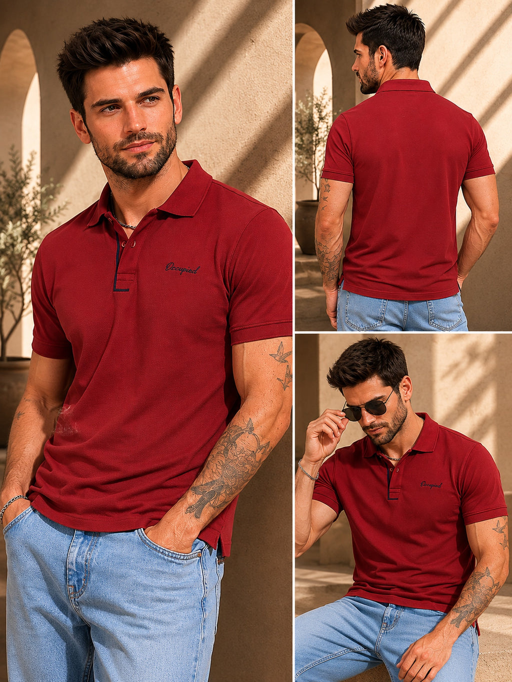 Mens Polo Neck Half Sleeve T-Shirt with Collar & Placket Fusing Maroon